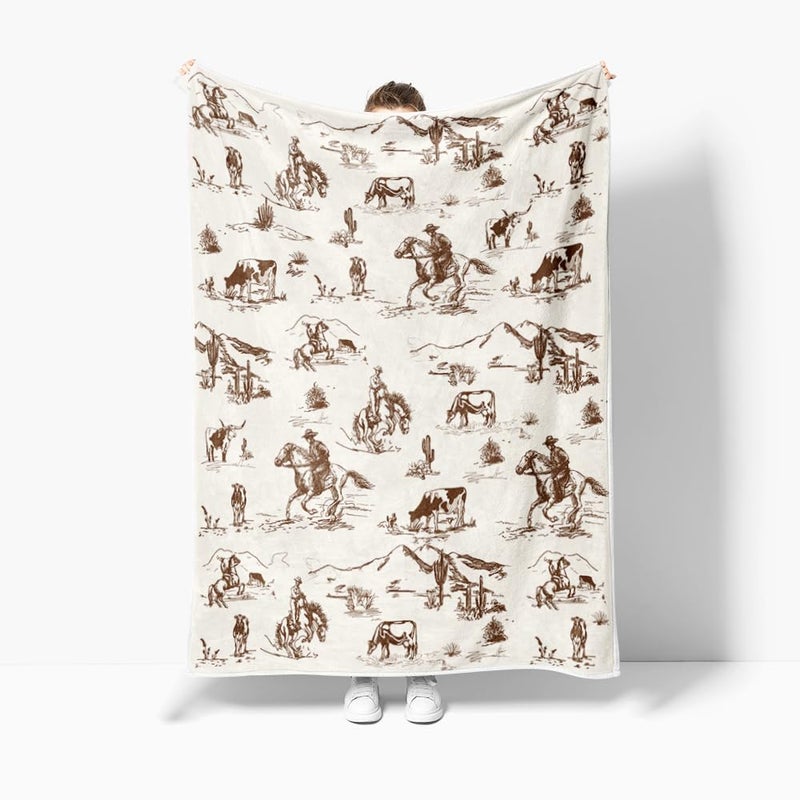 Bzhilja Western Cowboy Throw Blankets, Wild West Cowboy Ride Horse Desert Cactus Cozy Warm Bed Couch Blanket, Farmhouse Country American West Theme Fleece Flannel Throws to Decorate the Room and Bedroom - Image 4